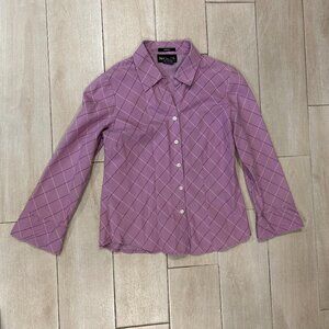 Style & Co. Petite Lilac Diamond Check Jacquard 34 Sleeve Button Top Blouse 6P C